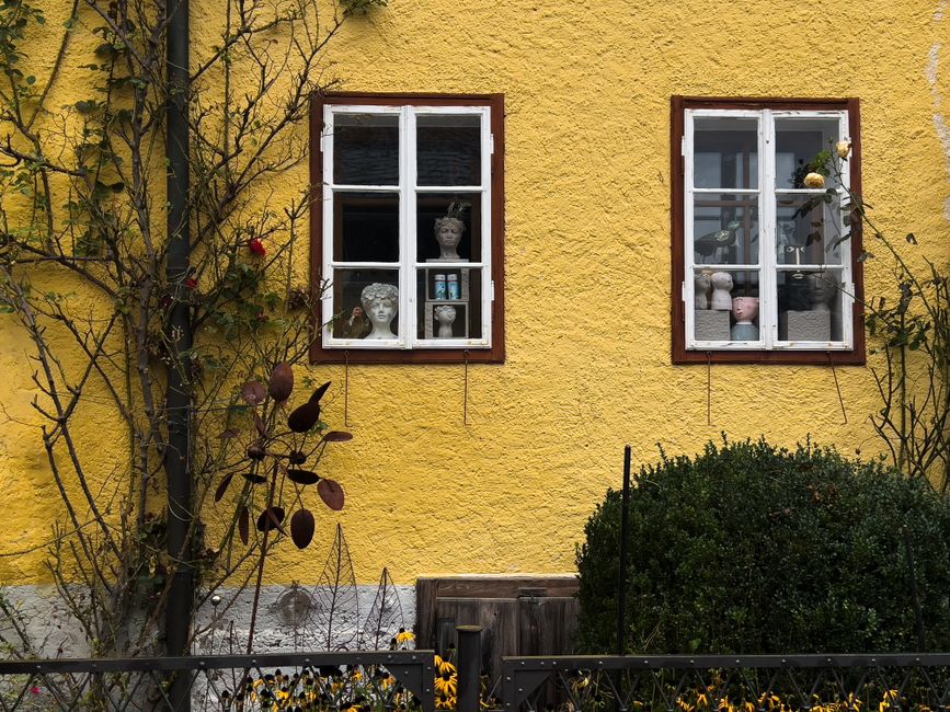 A house exterior with painted walls and trim.