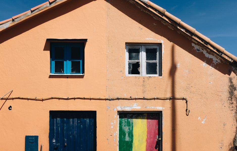 A house exterior with painted walls and trim.