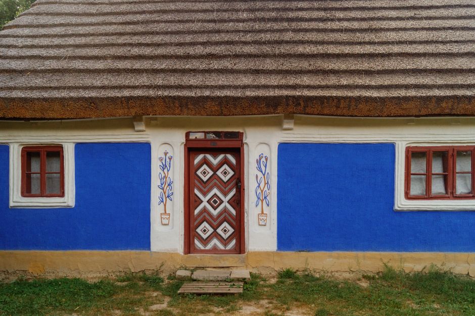 A house exterior with painted walls and trim.